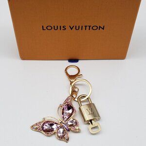 Authentic Louis Vuitton Gold Lock & Box w/ Unbranded Butterfly Bagcharm